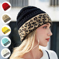Exclusive Women's Leopard Print Knit Beanie — Beige — Size One Size — Front View