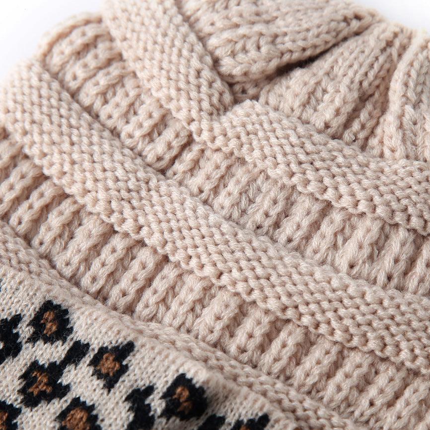 Exclusive Women's Leopard Print Knit Beanie — Beige — Size One Size — Lifestyle View