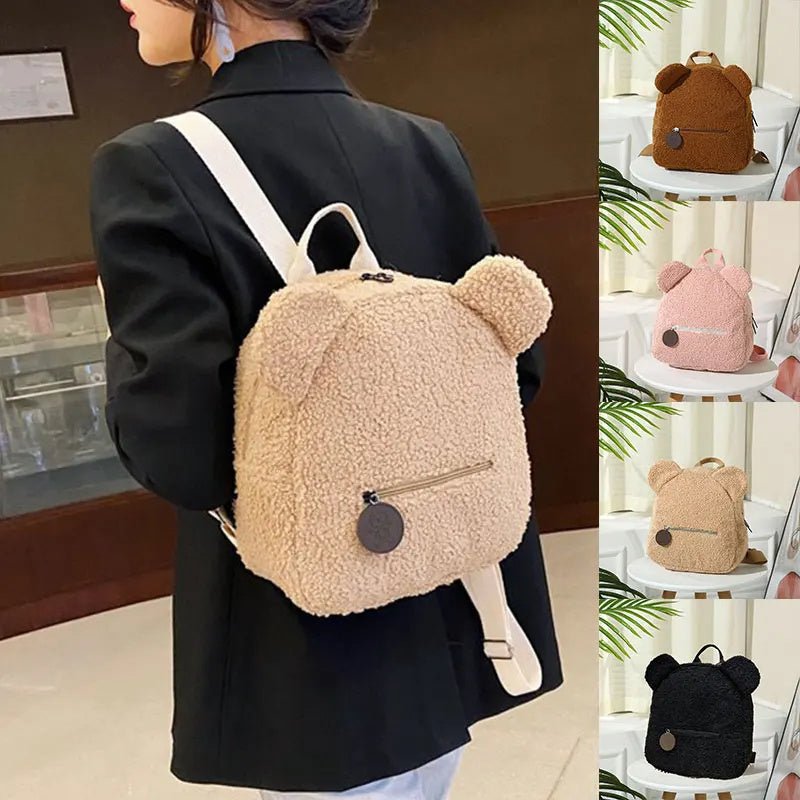 Exclusive Women's Cute Bear Shaped Shoulder Backpack — Black — Front View