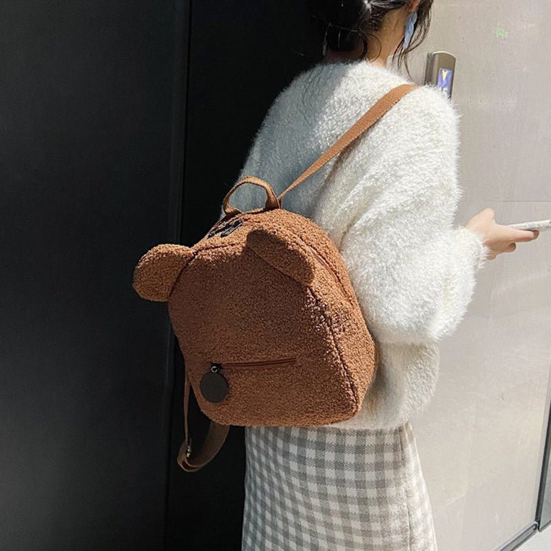 Exclusive Women's Cute Bear Shaped Shoulder Backpack — Black — Detail View