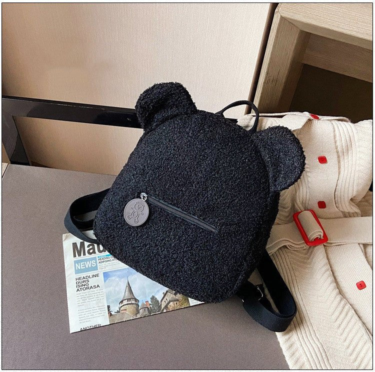 Exclusive Women's Cute Bear Shaped Shoulder Backpack — Black — Side View