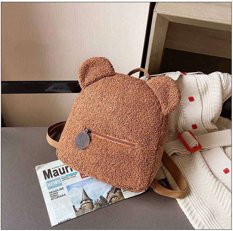Exclusive Women's Cute Bear Shaped Shoulder Backpack — Black — Top View