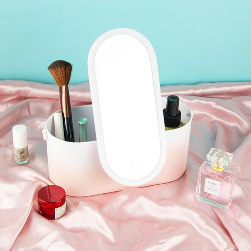 Exclusive Beauty Mirror with Lamp | Lighted Vanity 3 Color Dimmable — Pink Gradient USB charging — Size Three color light plus dimming — Side View
