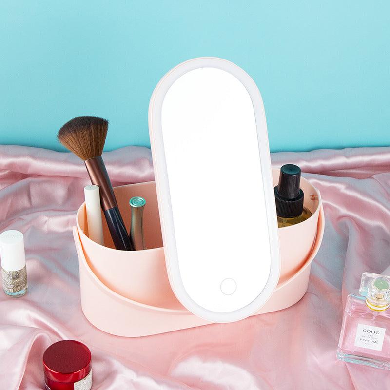 Exclusive Beauty Mirror with Lamp | Lighted Vanity 3 Color Dimmable — Pink Gradient USB charging — Size Three color light plus dimming — Back View