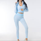 Exclusive Women's 3-Piece Seamless Yoga Set ? Leggings, Crop Top & Sports Bra Gym Tracksuit ? Army green ? Size S ? Alternate View 9