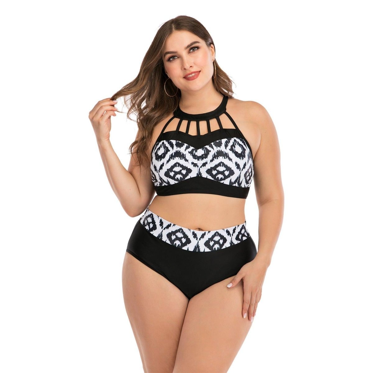 Exclusive Big Cup Sexy Bikini for Plus-Size Women — Black — Size 3XL — Top View