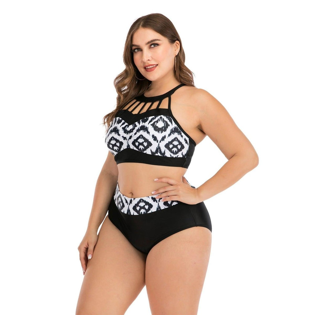 Exclusive Big Cup Sexy Bikini for Plus-Size Women — Black — Size 3XL — Back View