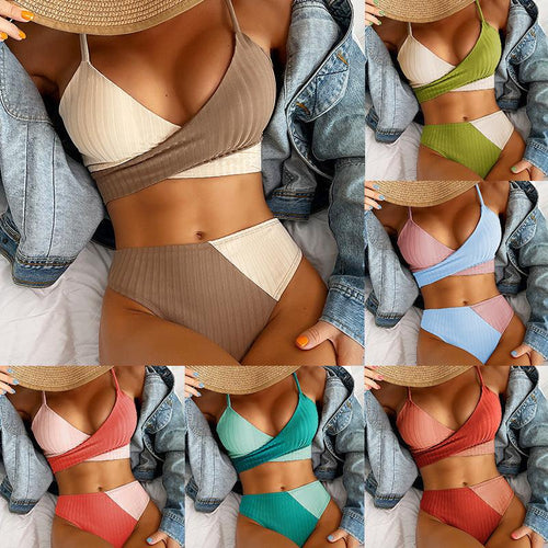 Exclusive Bikini Patchwork Swimwear — Black — Size L — Front View