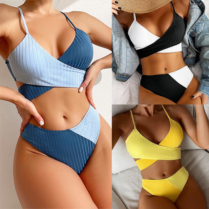 Exclusive Bikini Patchwork Swimwear — Black — Size L — Side View