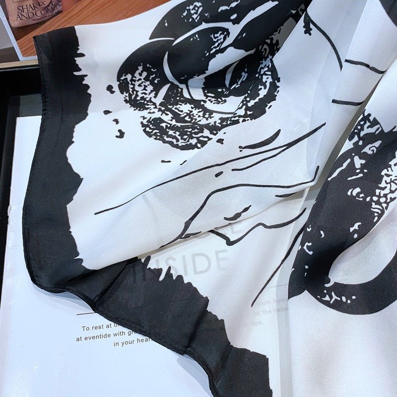 Exclusive Black And White Floral Scarf — Color Matching Black Coffee — Alternate View 10