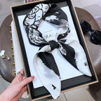 Exclusive Black And White Floral Scarf — Color Matching Black Coffee — Side View