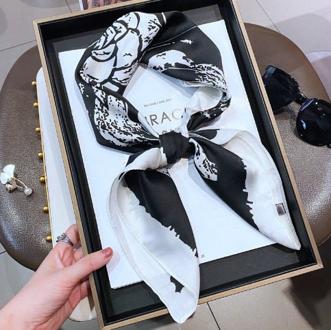 Exclusive Black And White Floral Scarf — Color Matching Black Coffee — Side View