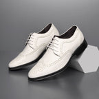 Exclusive Block Carved Casual Leather Shoes For Men — White — Size 38 — Back View