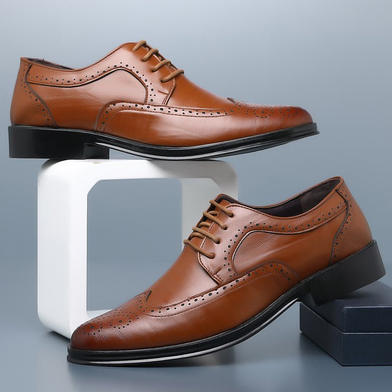 Exclusive Block Carved Casual Leather Shoes For Men — White — Size 38 — Front View