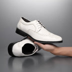Exclusive Block Carved Casual Leather Shoes For Men — White — Size 38 — Side View