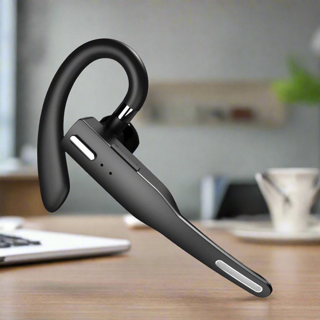 Exclusive Bluetooth Headset Single Hanging Ear Type Business Model — Black — Size YYK525 with warehouse — Front View