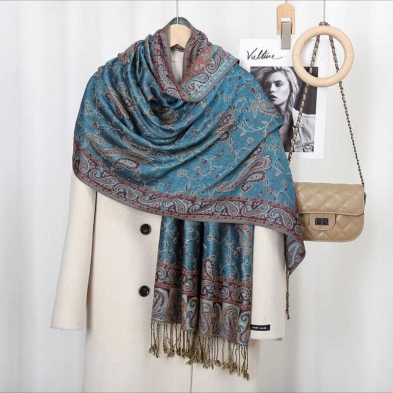 Exclusive Bohemian Vintage Tassel Cashew Embroidery Ethnic Style Talma — Haqing — Front View
