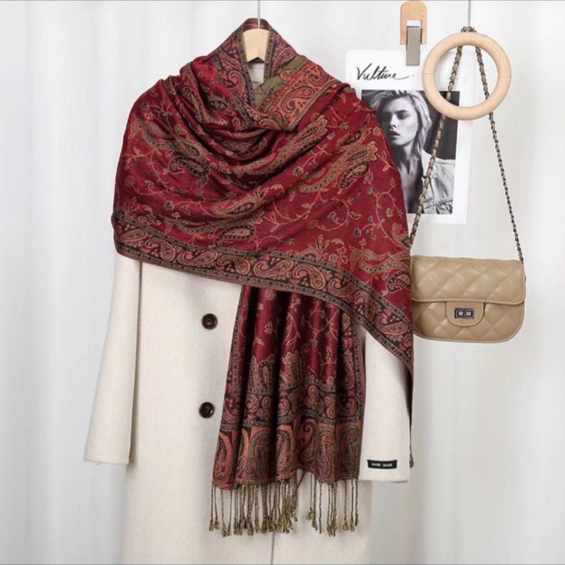 Exclusive Bohemian Vintage Tassel Cashew Embroidery Ethnic Style Talma — Haqing — Lifestyle View