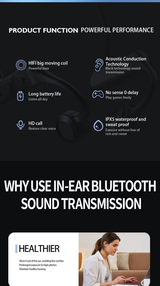 Exclusive Bone Conduction Bluetooth 5.0 Waterproof Headphones — Black — Alternate View 7