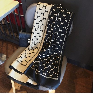 Exclusive Reversible Bow Scarf - Trendy Style — Black Rice Yellow — Size 190x65cm — Alternate View 14