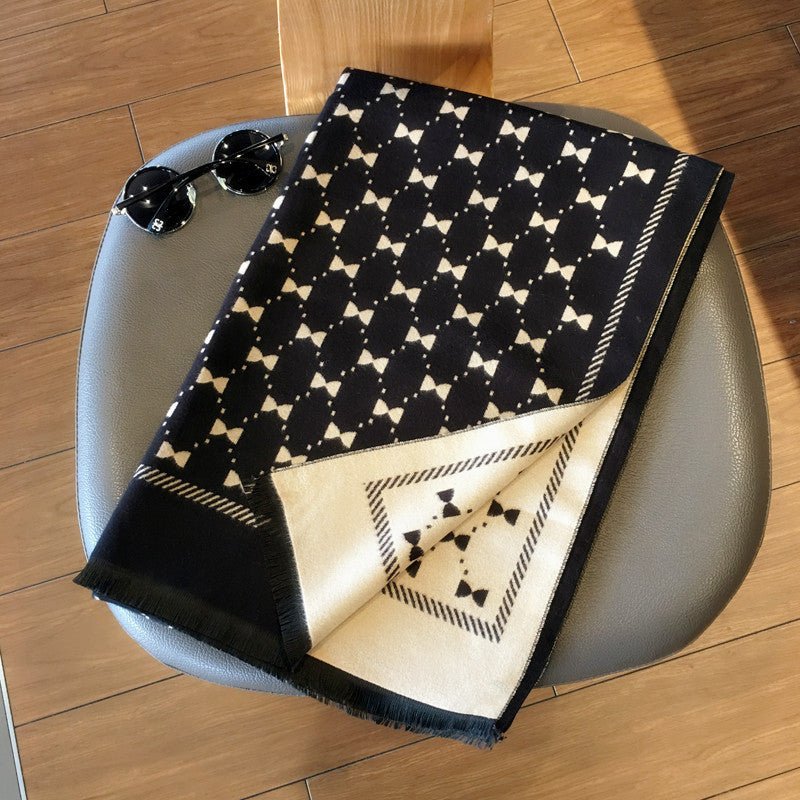 Exclusive Reversible Bow Scarf - Trendy Style — Black Rice Yellow — Size 190x65cm — Back View