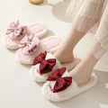 Exclusive Bow Opening Cotton Slippers Home Plush — Brown — Size 36to37 — Front View