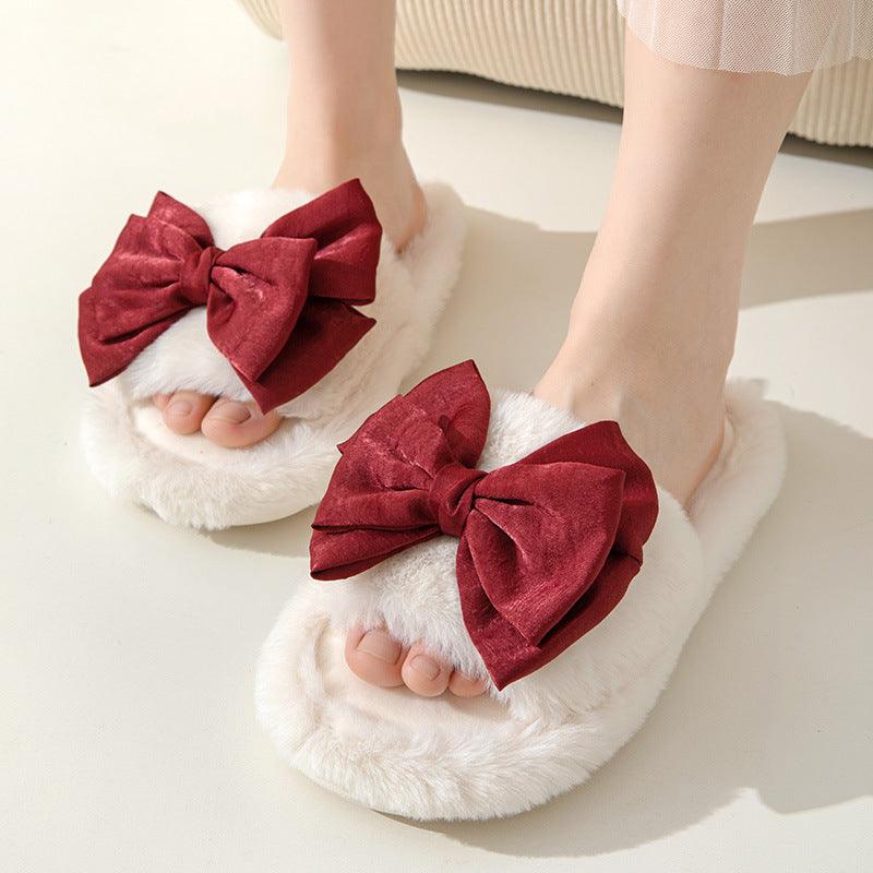 Exclusive Bow Opening Cotton Slippers Home Plush — Brown — Size 36to37 — Alternate View 9