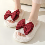 Exclusive Bow Opening Cotton Slippers Home Plush — Brown — Size 36to37 — Alternate View 9