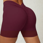 Exclusive Deep V Back Ruched Yoga Shorts for Women ? Tight Fitness Athletic Shorts ? Dark Purple ? Size XS ? Alternate View 13