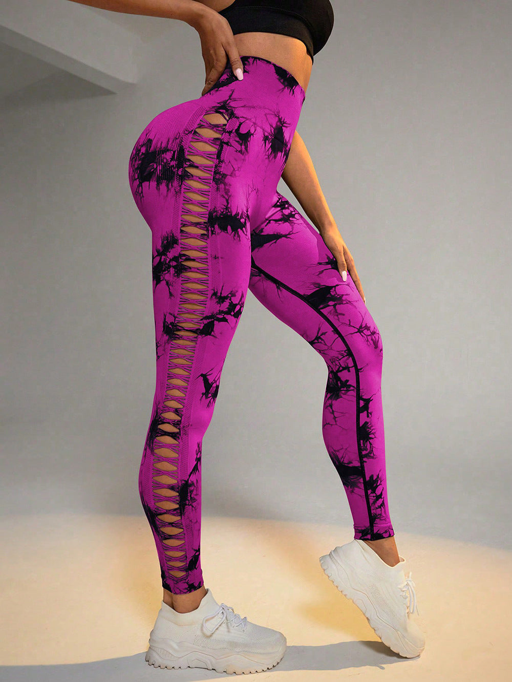Exclusive High Waist Butt Lift Seamless Leggings ? Tie Dye Yoga Pants for Women ? Coffee ? Size S ? Alternate View 13