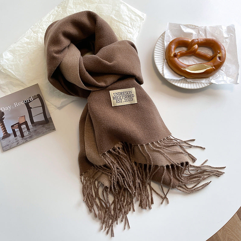 Exclusive Double-sided Artificial Cashmere Scarf — Khaki Beige — Size 68X200cm — Alternate View 32