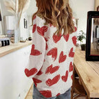 Exclusive Cardigan Stand Collar Printed Shirt — Red Heart — Size S — Side View