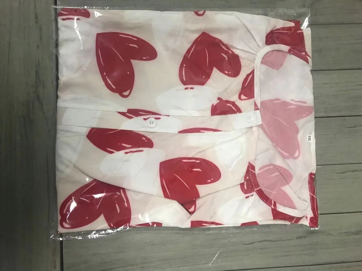 Exclusive Cardigan Stand Collar Printed Shirt — Red Heart — Size S — Back View