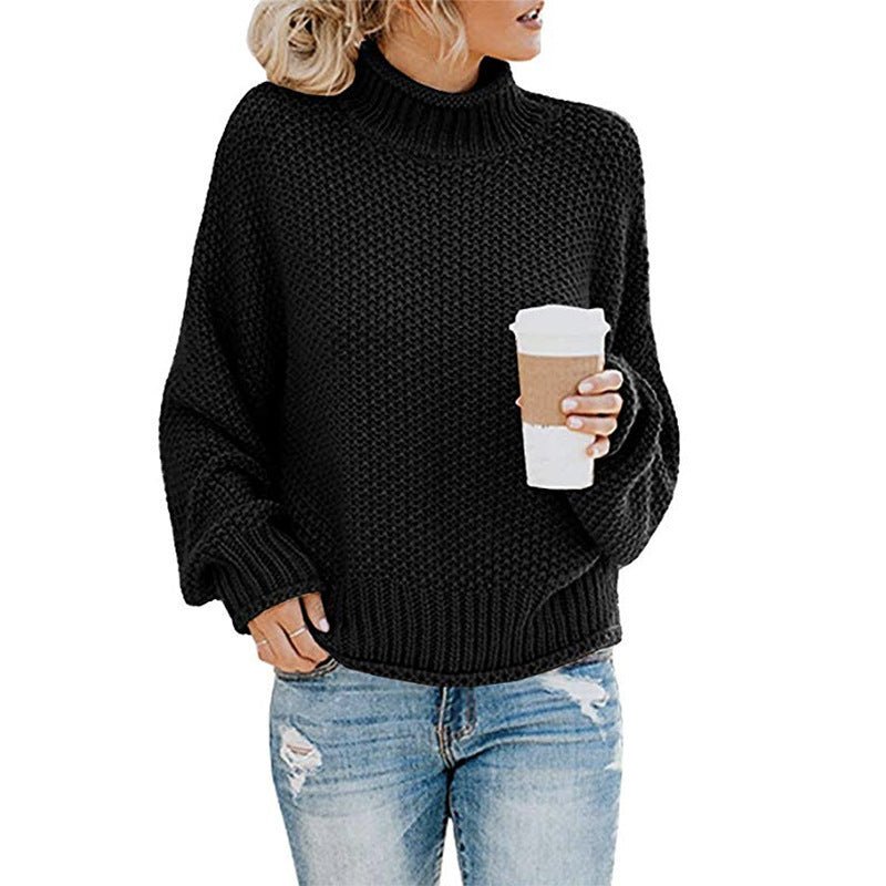 Exclusive Cardigan Thick Thread Turtleneck Pullover — Apricot — Size 2XL — Back View