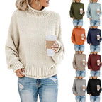 Exclusive Cardigan Thick Thread Turtleneck Pullover — Apricot — Size 2XL — Front View