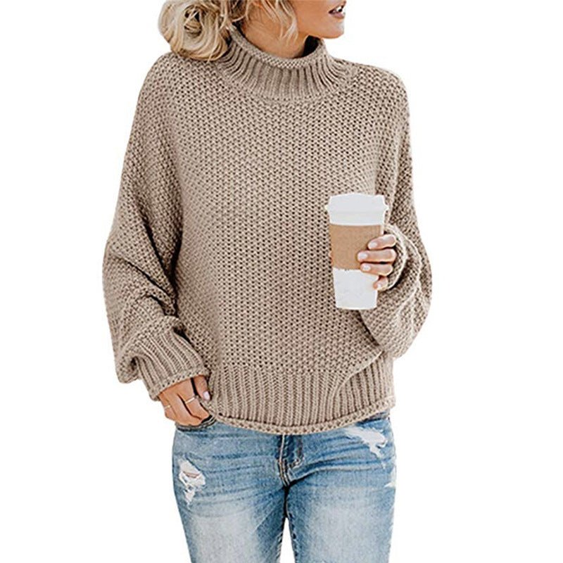 Exclusive Cardigan Thick Thread Turtleneck Pullover — Apricot — Size 2XL — Lifestyle View