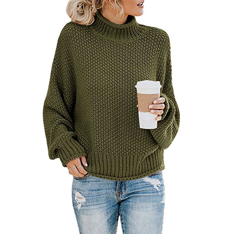 Exclusive Cardigan Thick Thread Turtleneck Pullover — Apricot — Size 2XL — Detail View