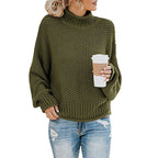 Exclusive Cardigan Thick Thread Turtleneck Pullover — Apricot — Size 2XL — Detail View