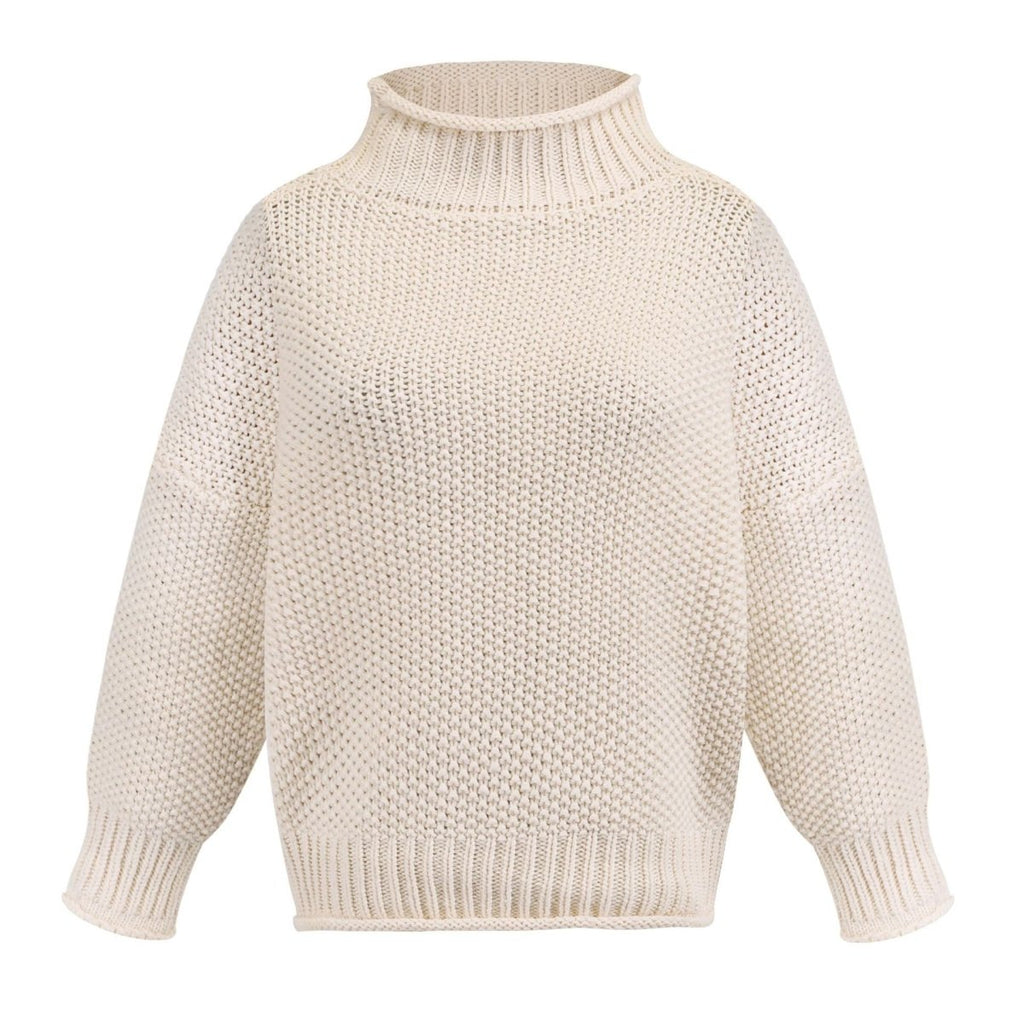 Exclusive Cardigan Thick Thread Turtleneck Pullover — Apricot — Size 2XL — Side View