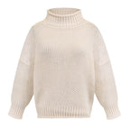 Exclusive Cardigan Thick Thread Turtleneck Pullover — Apricot — Size 2XL — Side View