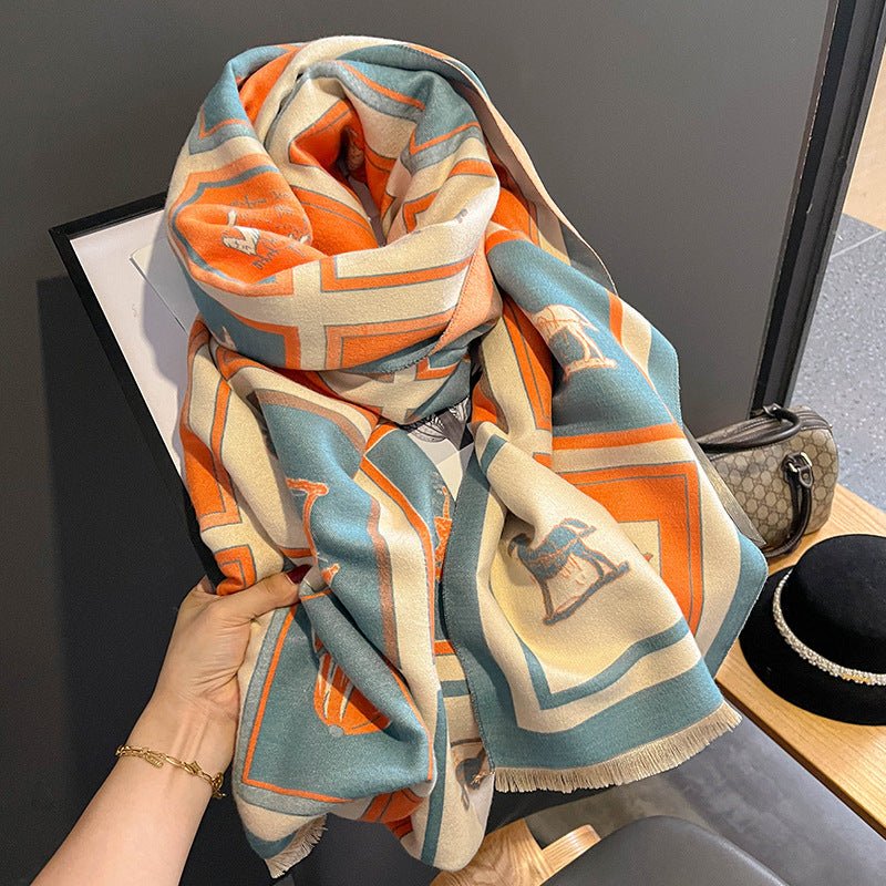 Exclusive Carriage Artificial Cashmere Scarf — FYR150 Orange — Size 65x185cm — Back View