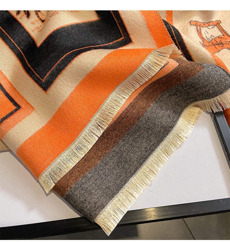 Exclusive Carriage Artificial Cashmere Scarf — FYR150 Orange — Size 65x185cm — Alternate View 11