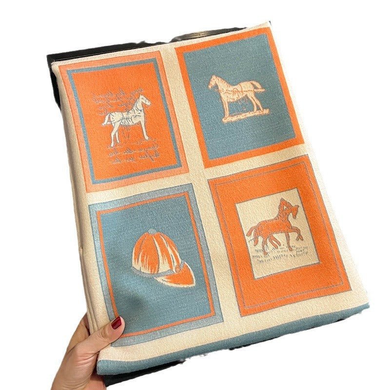 Exclusive Carriage Artificial Cashmere Scarf — FYR150 Orange — Size 65x185cm — Detail View