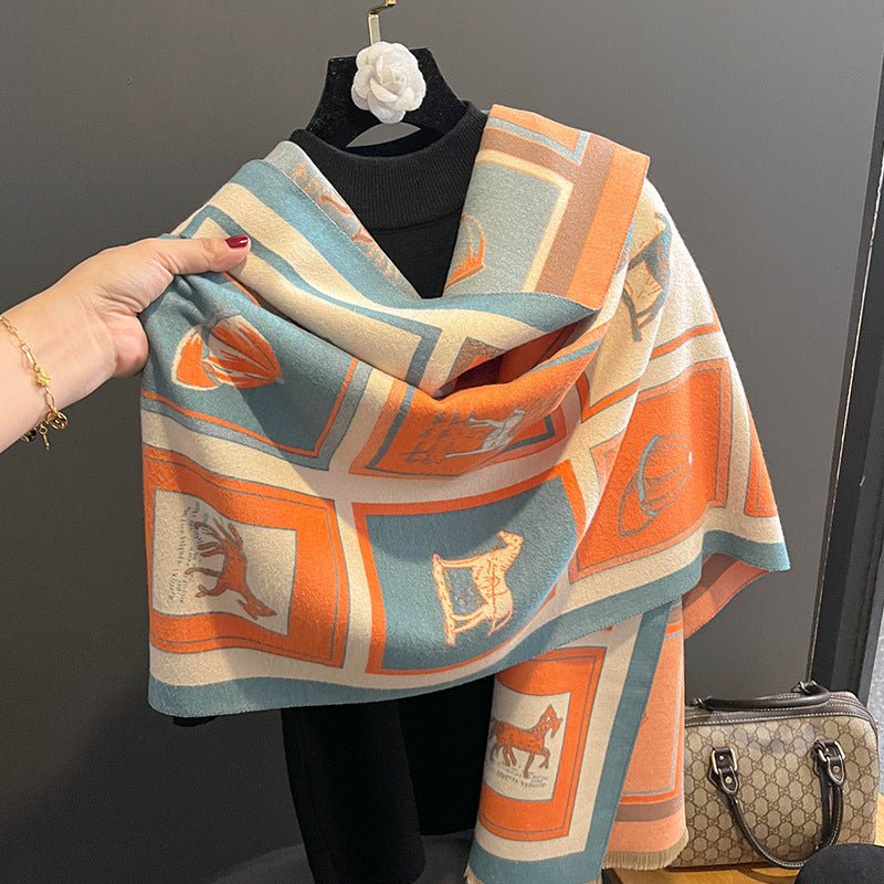 Exclusive Carriage Artificial Cashmere Scarf — FYR150 Orange — Size 65x185cm — Side View