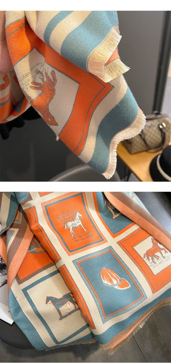 Exclusive Carriage Artificial Cashmere Scarf — FYR150 Orange — Size 65x185cm — Alternate View 9