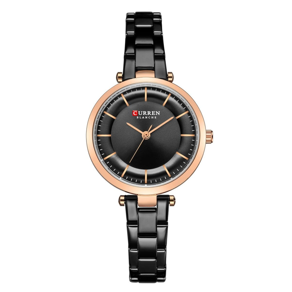 Exclusive Casual Fashion Women's Quartz Watch — Rose Shell Black — Detail View