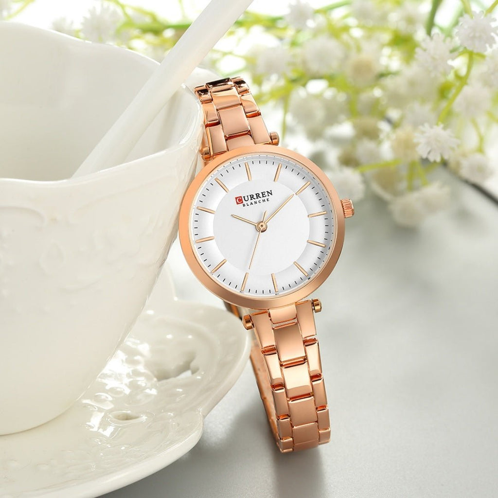 Exclusive Casual Fashion Women's Quartz Watch — Rose Shell Black — Back View