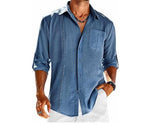 Exclusive Men's Casual Long Sleeve Shirt with Lace Polo Collar — Apricot — Size L — Side View