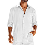 Exclusive Men's Casual Long Sleeve Shirt with Lace Polo Collar — Apricot — Size L — Lifestyle View
