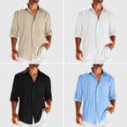 Exclusive Men's Casual Long Sleeve Shirt with Lace Polo Collar — Apricot — Size L — Alternate View 8